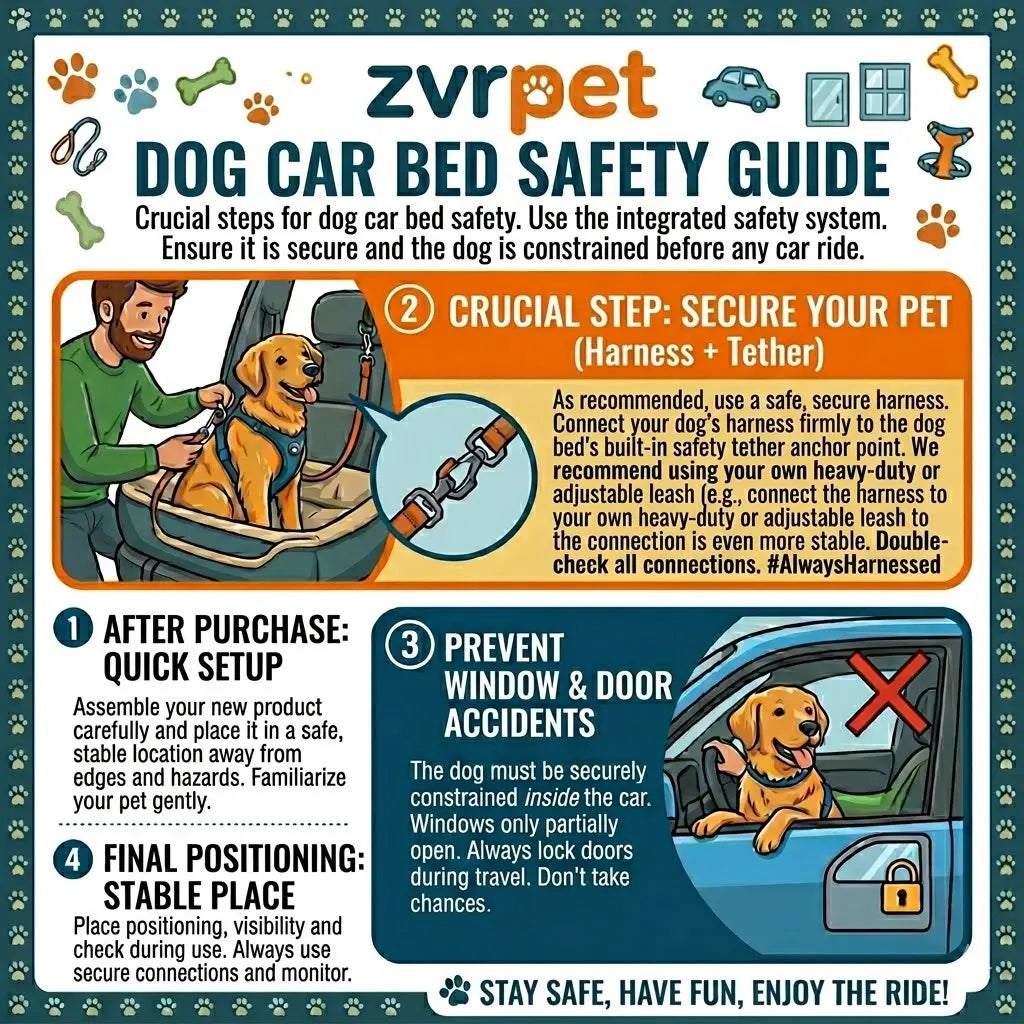 Zvrpet Premium Detachable and Washable Memory Foam Dog Car Seat with Adjustable Straps and Anti-Slip Bottom for SUV Back Seat