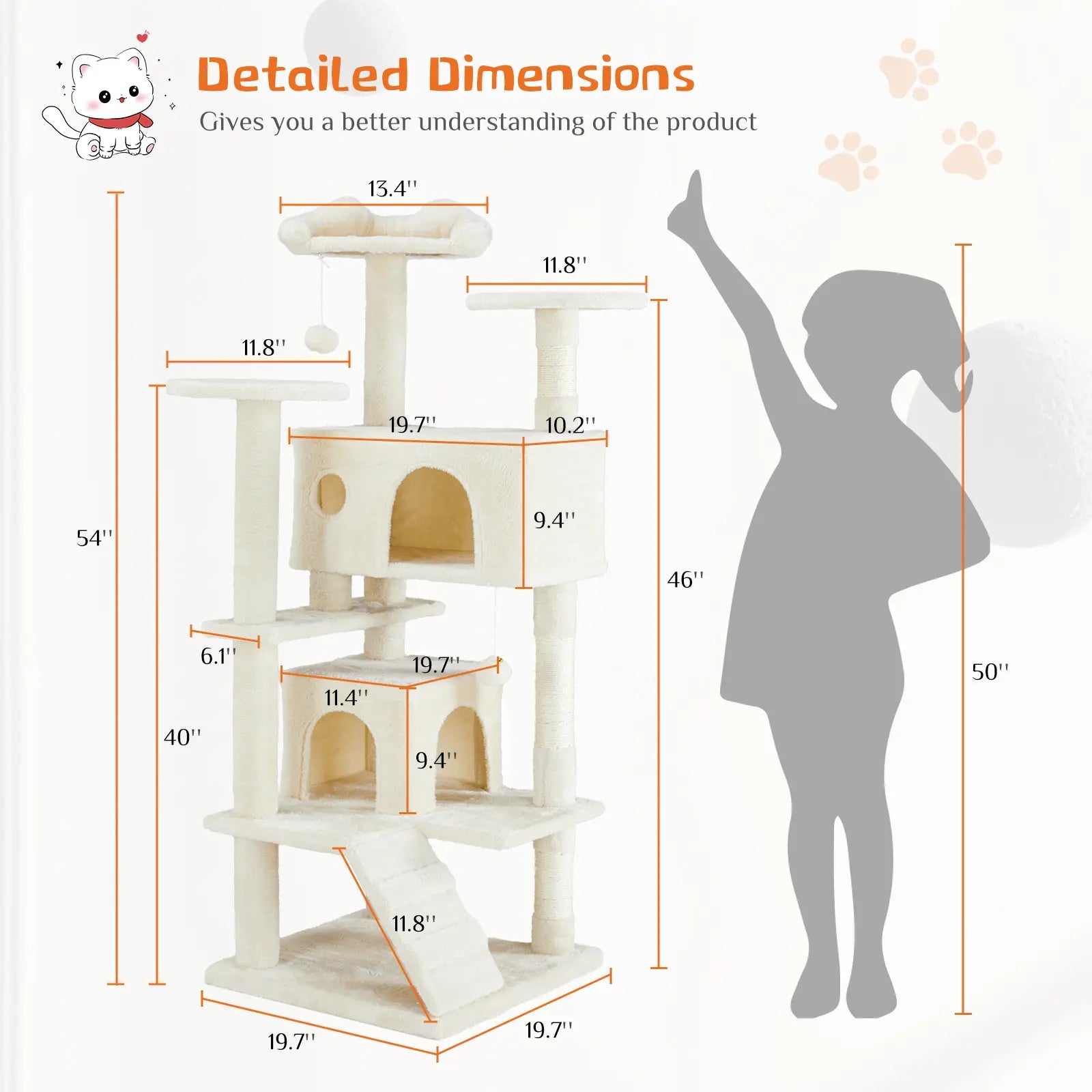 Pettrove Multi-Level Cat Tree Tower for Indoor Cats with Stable Design, Sisal Scratching Post, Spacious Condo, Climbing Ladder, and Plush Toy