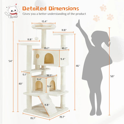 Pettrove Multi-Level Cat Tree Tower for Indoor Cats with Stable Design, Sisal Scratching Post, Spacious Condo, Climbing Ladder, and Plush Toy