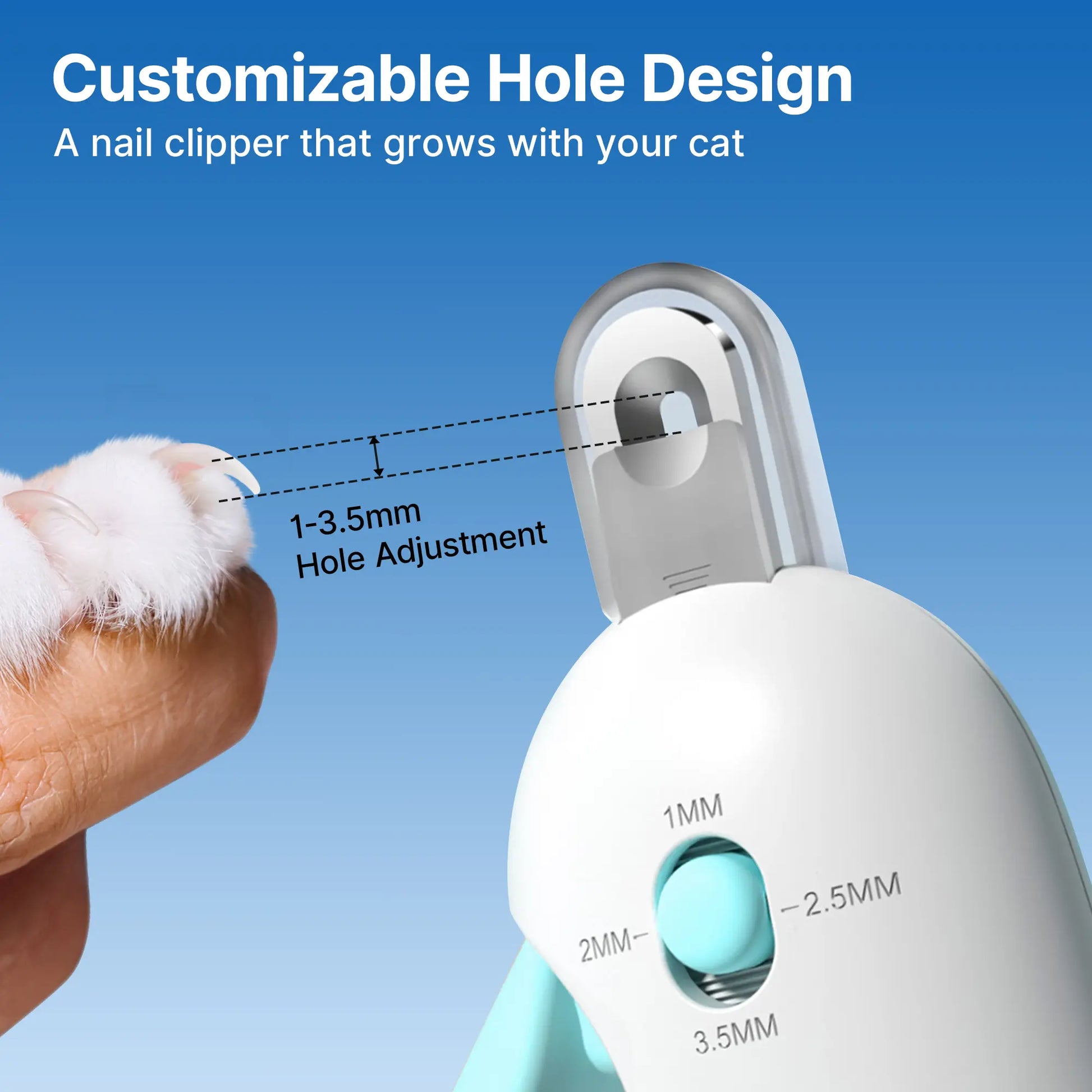 Potaroma Adjustable Cat Nail Clipper with Hidden Nail File - Safe Trimming Tool for Kittens and Indoor Cats - Anti-Splash Design (Blue)