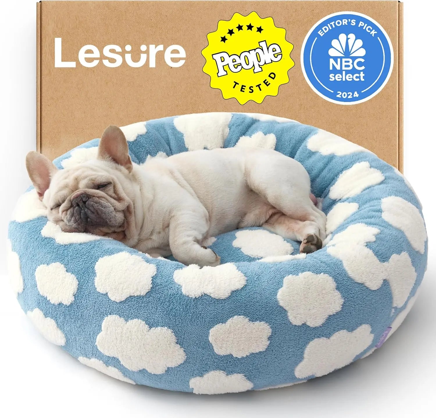 Lesure Plush Donut Pet Bed - Cozy and Calming Round Bed for Dogs and Cats of All Sizes, Washable with Anti-Slip Bottom, Ideal for Comfort and Relaxation