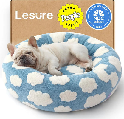 Lesure Plush Donut Pet Bed - Cozy and Calming Round Bed for Dogs and Cats of All Sizes, Washable with Anti-Slip Bottom, Ideal for Comfort and Relaxation