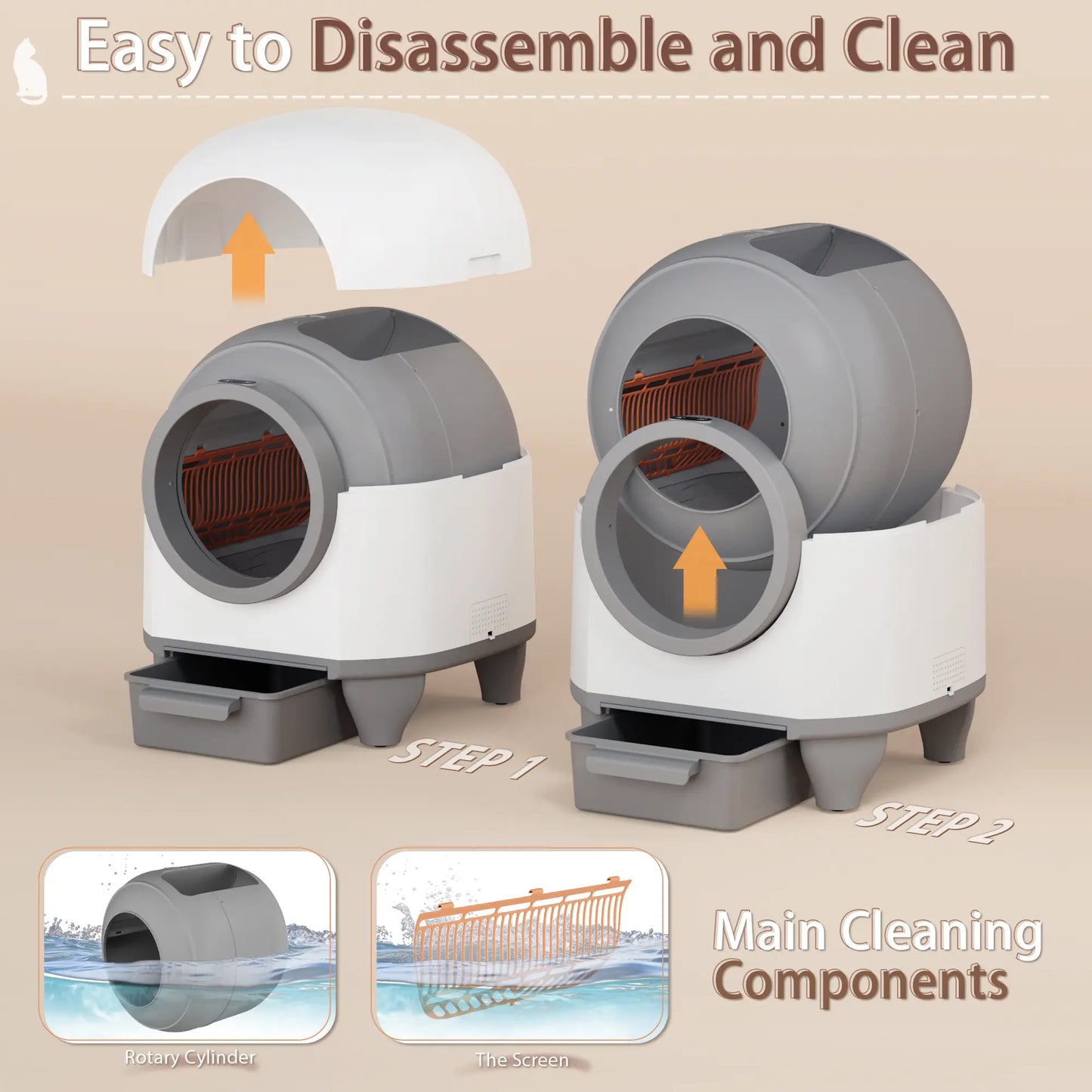 Warcat Smart Low-Noise Auto-Cleaning Litter Box 90L - App-Controlled Self-Cleaning Cat Litter Box with Smart Sensors and Safety Features for Easy Maintenance and Setup