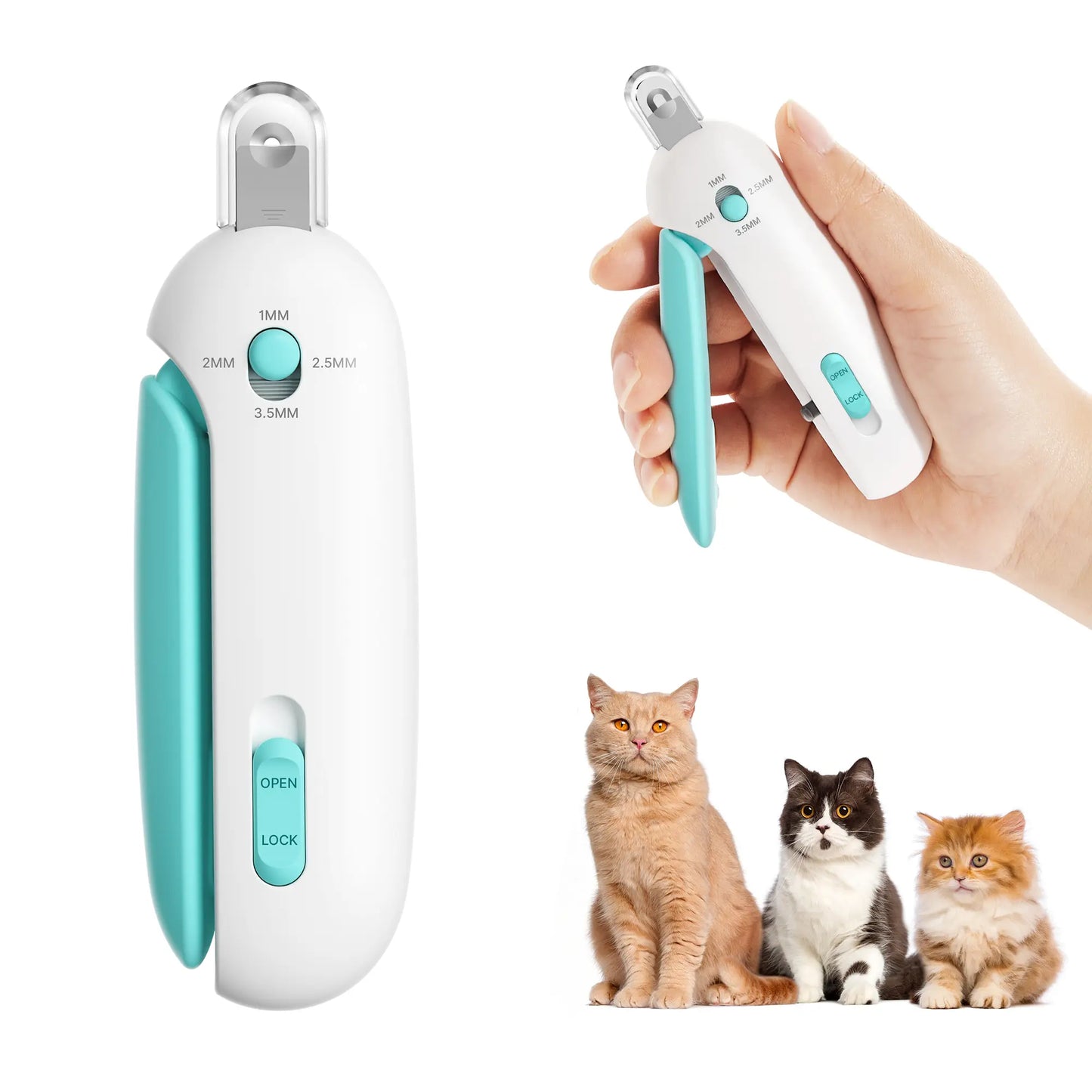 Potaroma Adjustable Cat Nail Clipper with Hidden Nail File - Safe Trimming Tool for Kittens and Indoor Cats - Anti-Splash Design (Blue)