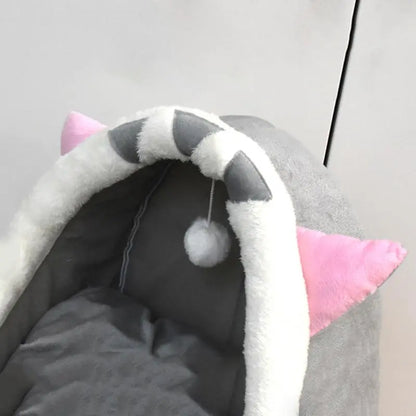 Thermal Cartoon Animal Ear Design Pet Bed, Soft Fleece Cat Cave for Indoor Use, Comfortable Cat Furniture, Ideal Gift for Pet Owners