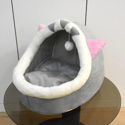 Thermal Cartoon Animal Ear Design Pet Bed, Soft Fleece Cat Cave for Indoor Use, Comfortable Cat Furniture, Ideal Gift for Pet Owners