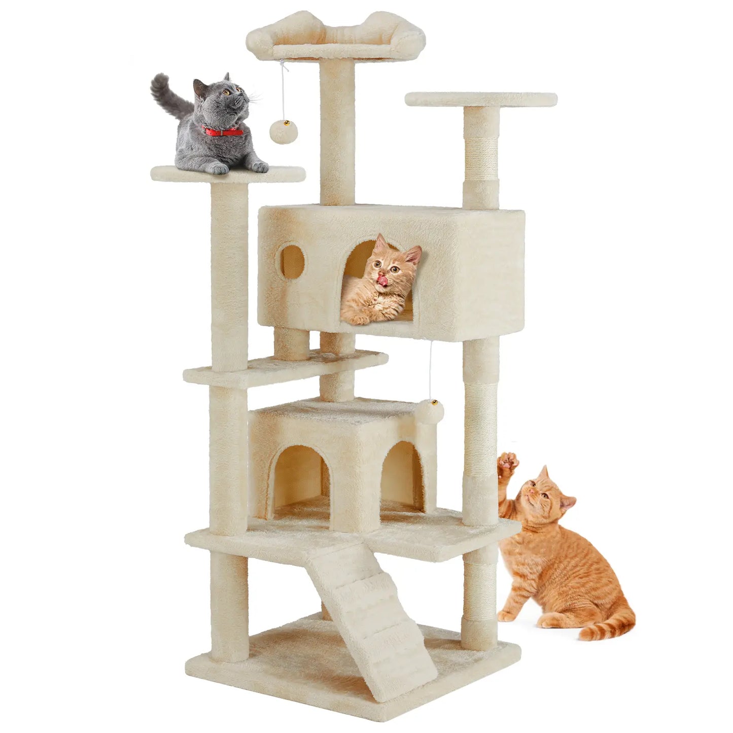 Pettrove Multi-Level Cat Tree Tower for Indoor Cats with Stable Design, Sisal Scratching Post, Spacious Condo, Climbing Ladder, and Plush Toy