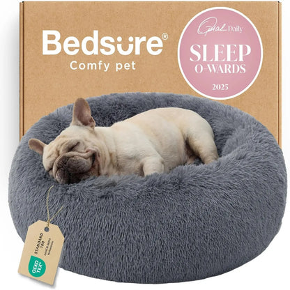 Lesure Plush Donut Pet Bed - Cozy and Calming Round Bed for Dogs and Cats of All Sizes, Washable with Anti-Slip Bottom, Ideal for Comfort and Relaxation