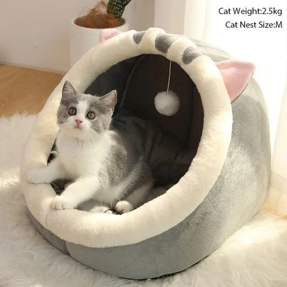 Thermal Cartoon Animal Ear Design Pet Bed, Soft Fleece Cat Cave for Indoor Use, Comfortable Cat Furniture, Ideal Gift for Pet Owners