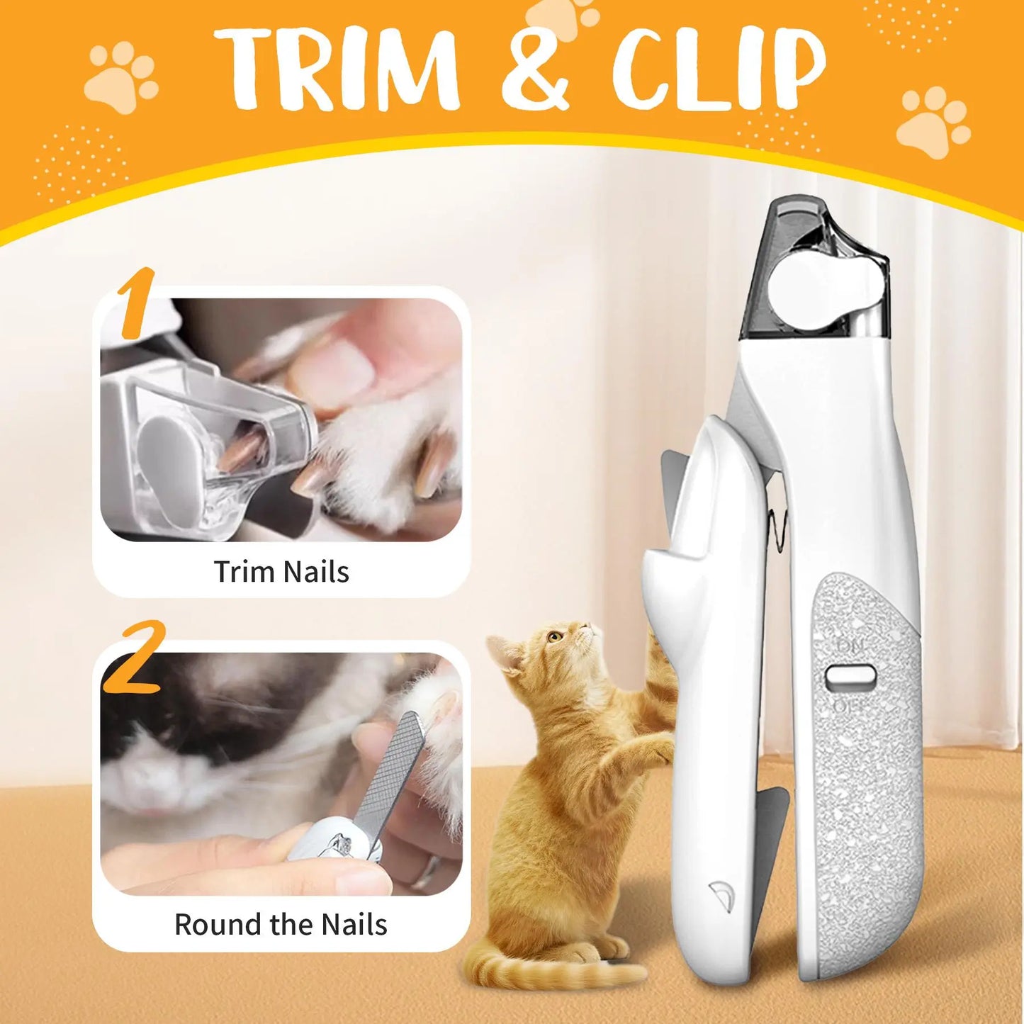 2-in-1 Pet Nail Clipper with LED Light for Enhanced Visibility, Precision Cat and Dog Nail Trimmer for Safe Grooming