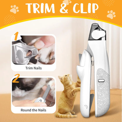 2-in-1 Pet Nail Clipper with LED Light for Enhanced Visibility, Precision Cat and Dog Nail Trimmer for Safe Grooming