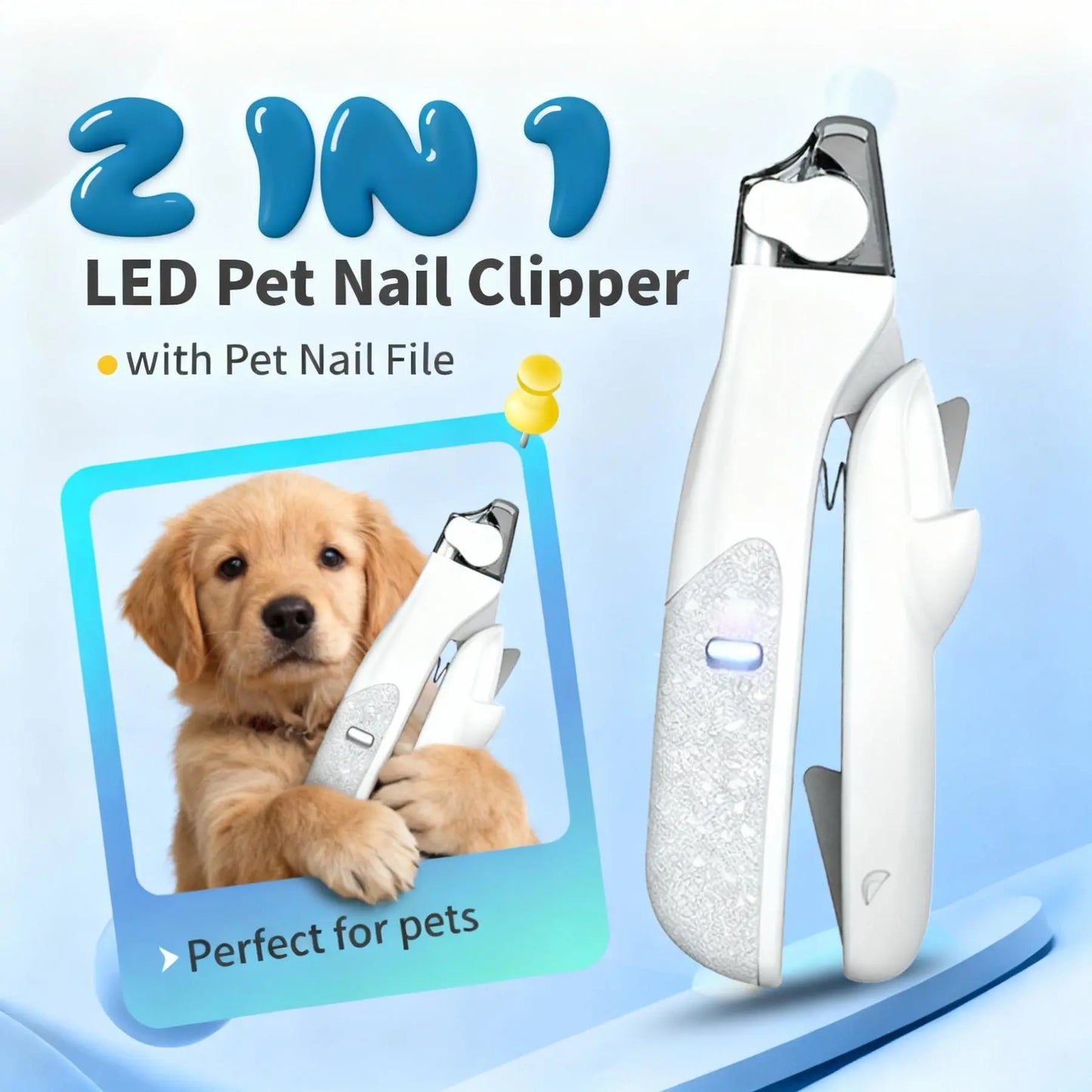 2-in-1 Pet Nail Clipper with LED Light for Enhanced Visibility, Precision Cat and Dog Nail Trimmer for Safe Grooming