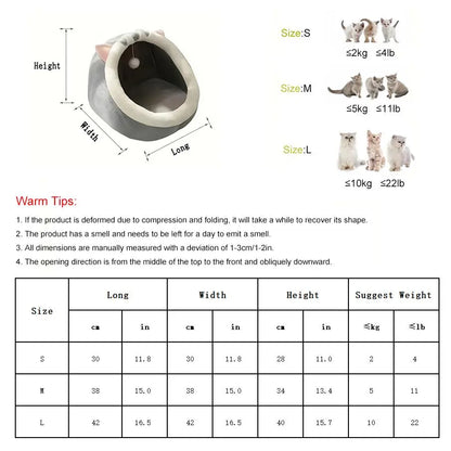 Thermal Cartoon Animal Ear Design Pet Bed, Soft Fleece Cat Cave for Indoor Use, Comfortable Cat Furniture, Ideal Gift for Pet Owners