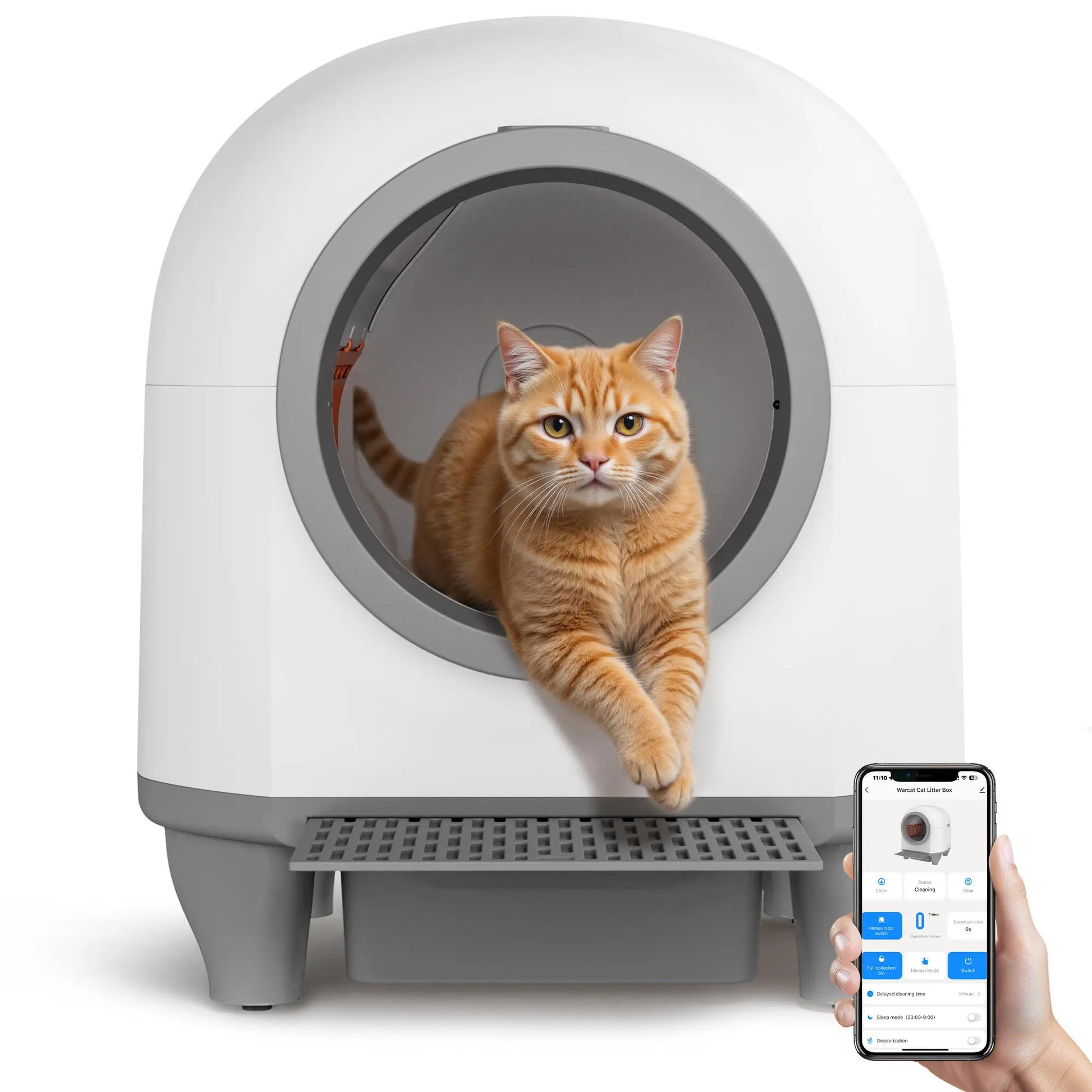 Warcat Smart Low-Noise Auto-Cleaning Litter Box 90L - App-Controlled Self-Cleaning Cat Litter Box with Smart Sensors and Safety Features for Easy Maintenance and Setup
