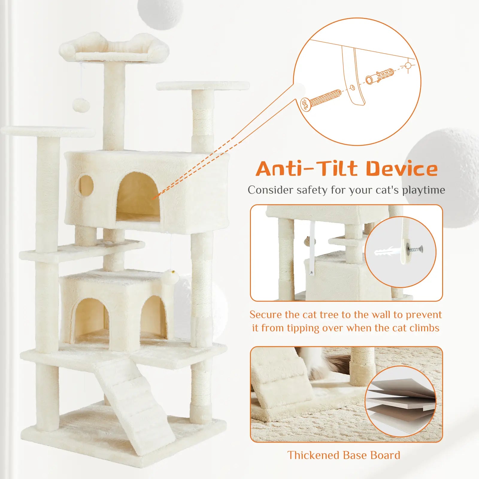 Pettrove Multi-Level Cat Tree Tower for Indoor Cats with Stable Design, Sisal Scratching Post, Spacious Condo, Climbing Ladder, and Plush Toy