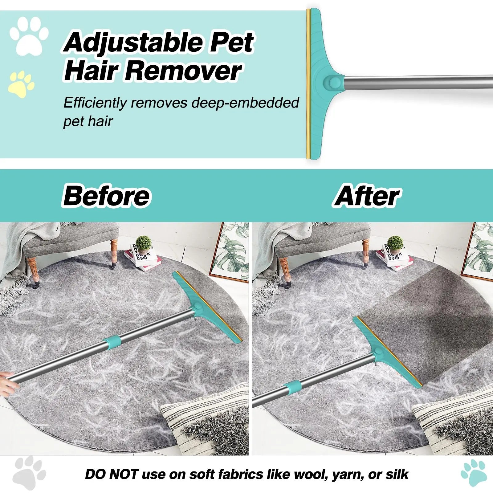 Adjustable Cat Hair Remover and Cleaning Brush with Hanging Ring - Effective Pet Hair Removal Tool for Carpets and Floors, Ideal Valentine's Day Gift