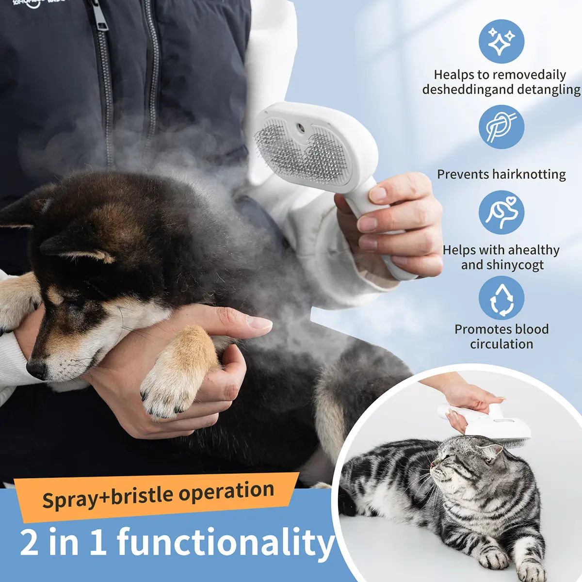 Catpick Pet Hair Removal Comb with Spray Odor Eliminator - Professional Grooming Tool for Cats and Dogs