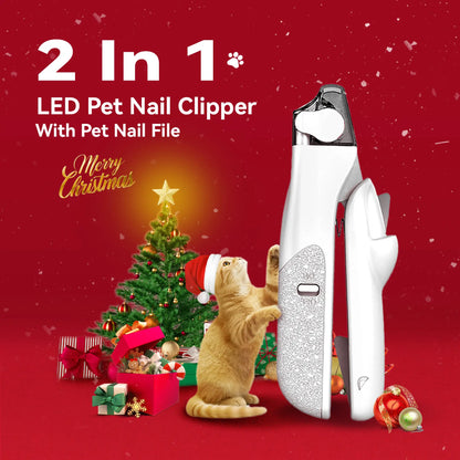2-in-1 Pet Nail Clipper with LED Light for Enhanced Visibility, Precision Cat and Dog Nail Trimmer for Safe Grooming