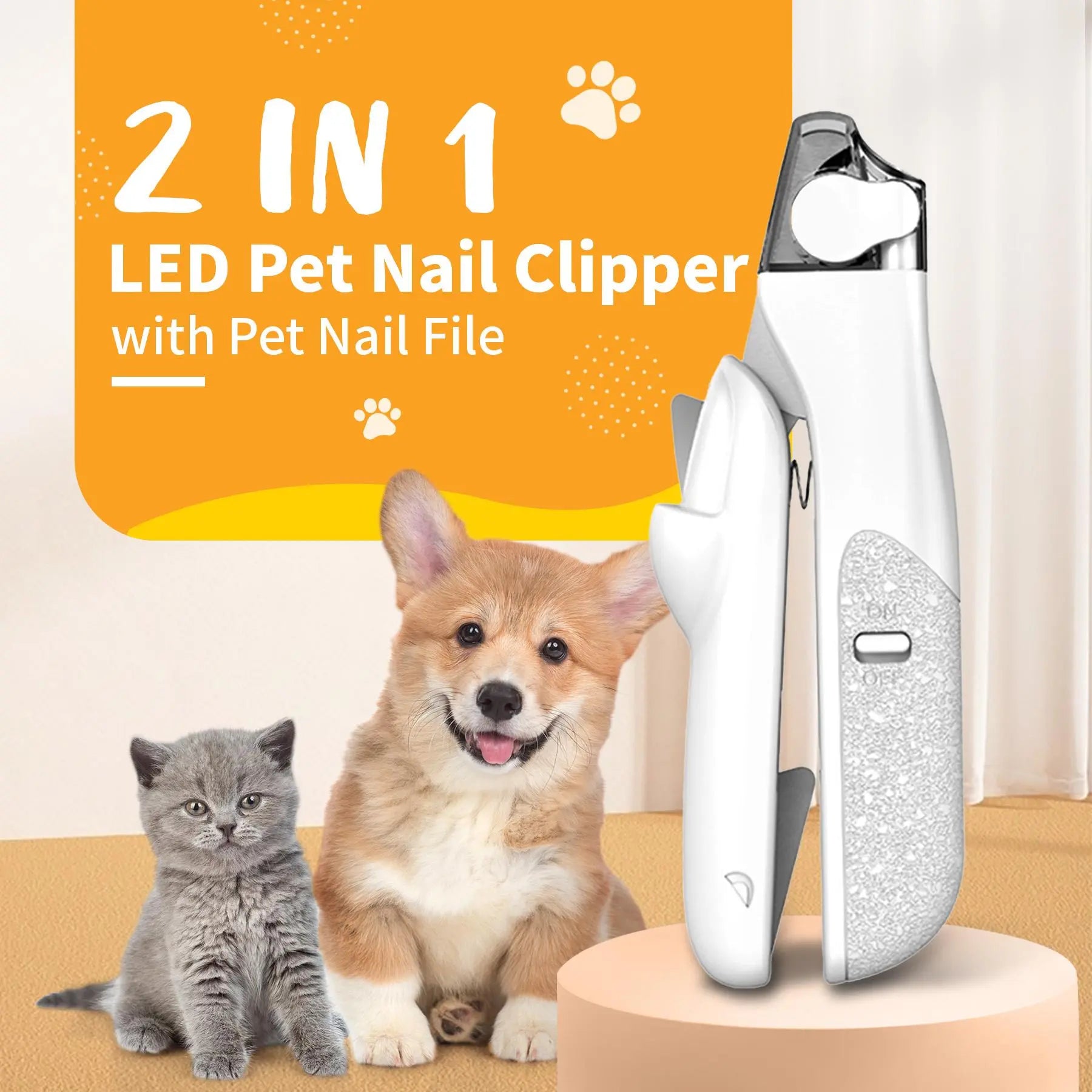 2-in-1 Pet Nail Clipper with LED Light for Enhanced Visibility, Precision Cat and Dog Nail Trimmer for Safe Grooming