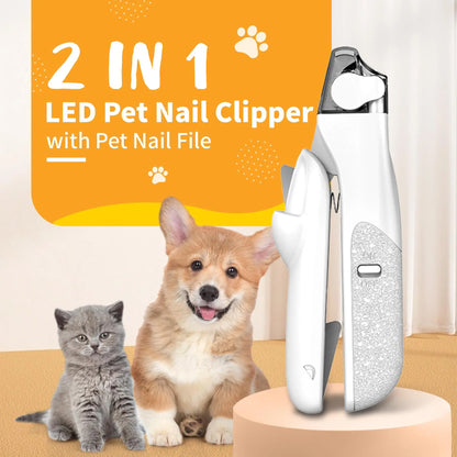 2-in-1 Pet Nail Clipper with LED Light for Enhanced Visibility, Precision Cat and Dog Nail Trimmer for Safe Grooming