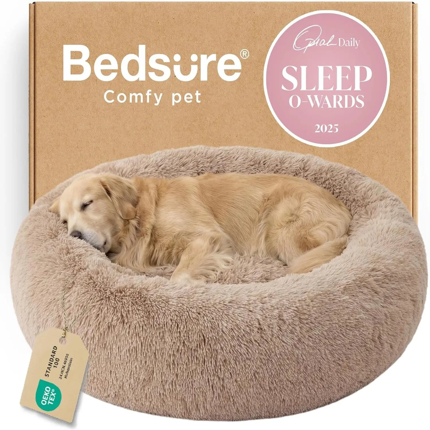 Lesure Plush Donut Pet Bed - Cozy and Calming Round Bed for Dogs and Cats of All Sizes, Washable with Anti-Slip Bottom, Ideal for Comfort and Relaxation