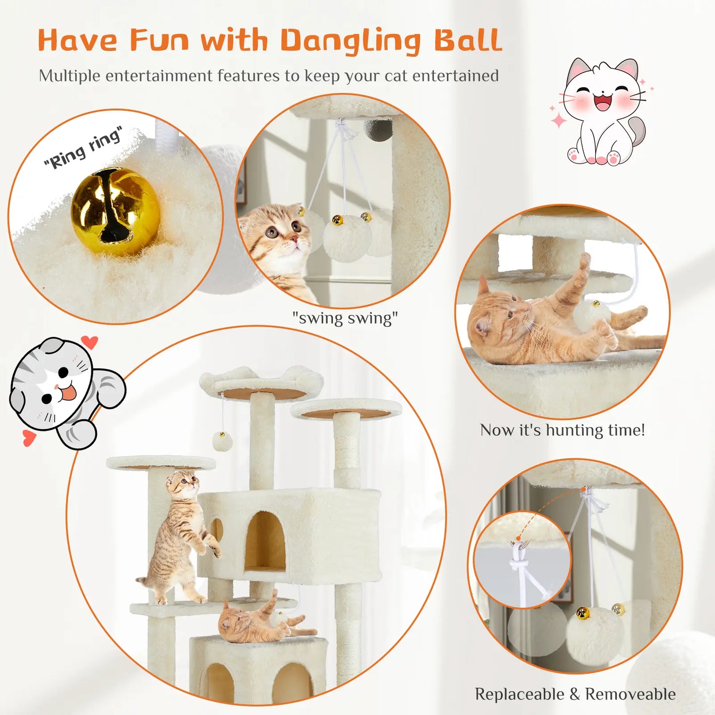Pettrove Multi-Level Cat Tree Tower for Indoor Cats with Stable Design, Sisal Scratching Post, Spacious Condo, Climbing Ladder, and Plush Toy