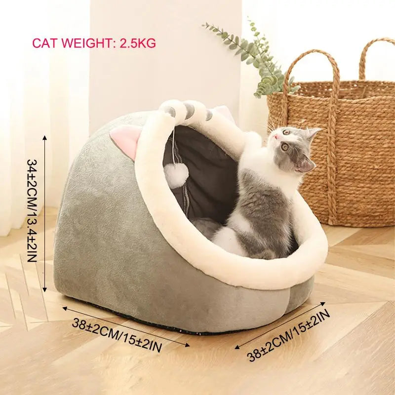 Thermal Cartoon Animal Ear Design Pet Bed, Soft Fleece Cat Cave for Indoor Use, Comfortable Cat Furniture, Ideal Gift for Pet Owners
