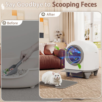 Warcat Smart Low-Noise Auto-Cleaning Litter Box 90L - App-Controlled Self-Cleaning Cat Litter Box with Smart Sensors and Safety Features for Easy Maintenance and Setup