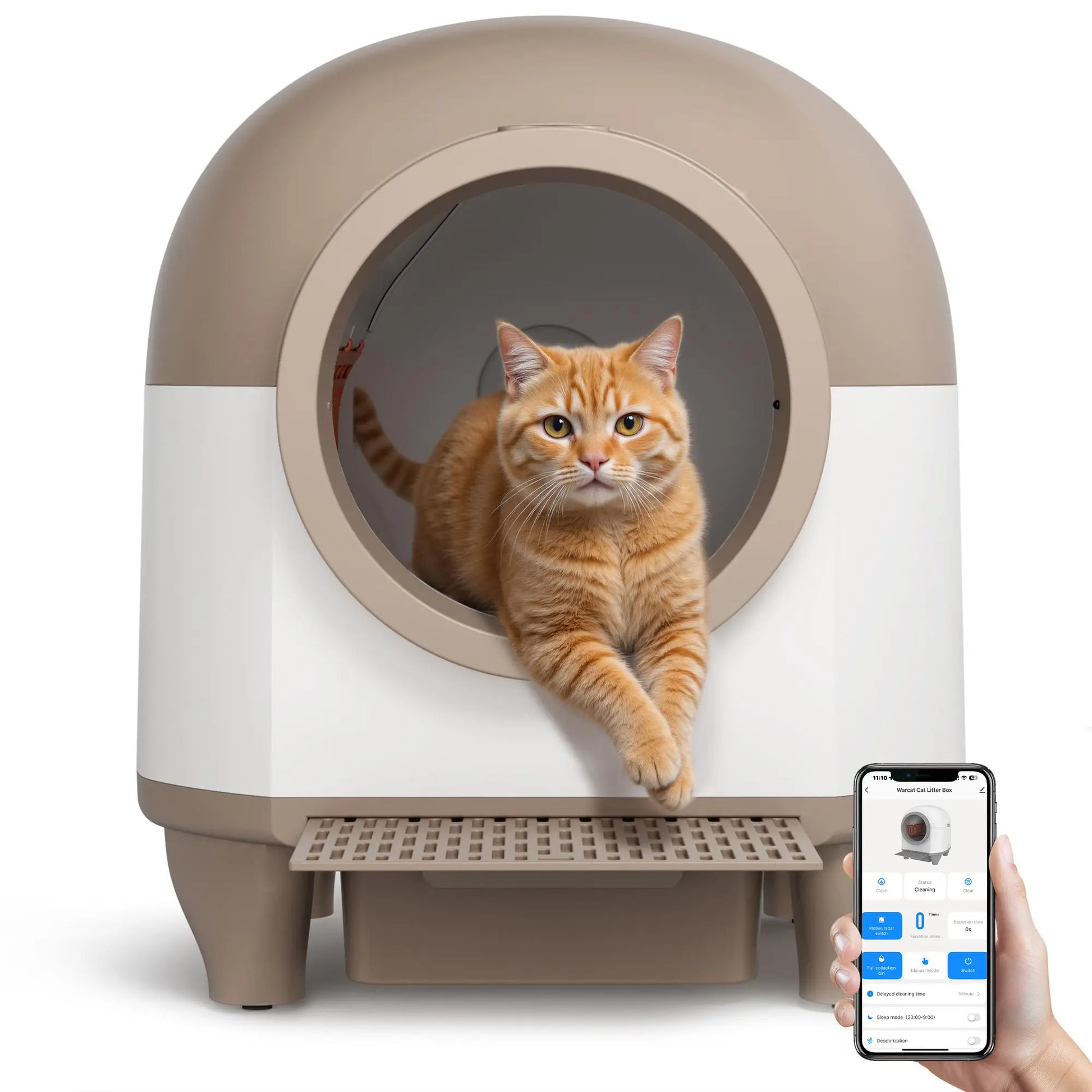 Warcat Smart Low-Noise Auto-Cleaning Litter Box 90L - App-Controlled Self-Cleaning Cat Litter Box with Smart Sensors and Safety Features for Easy Maintenance and Setup