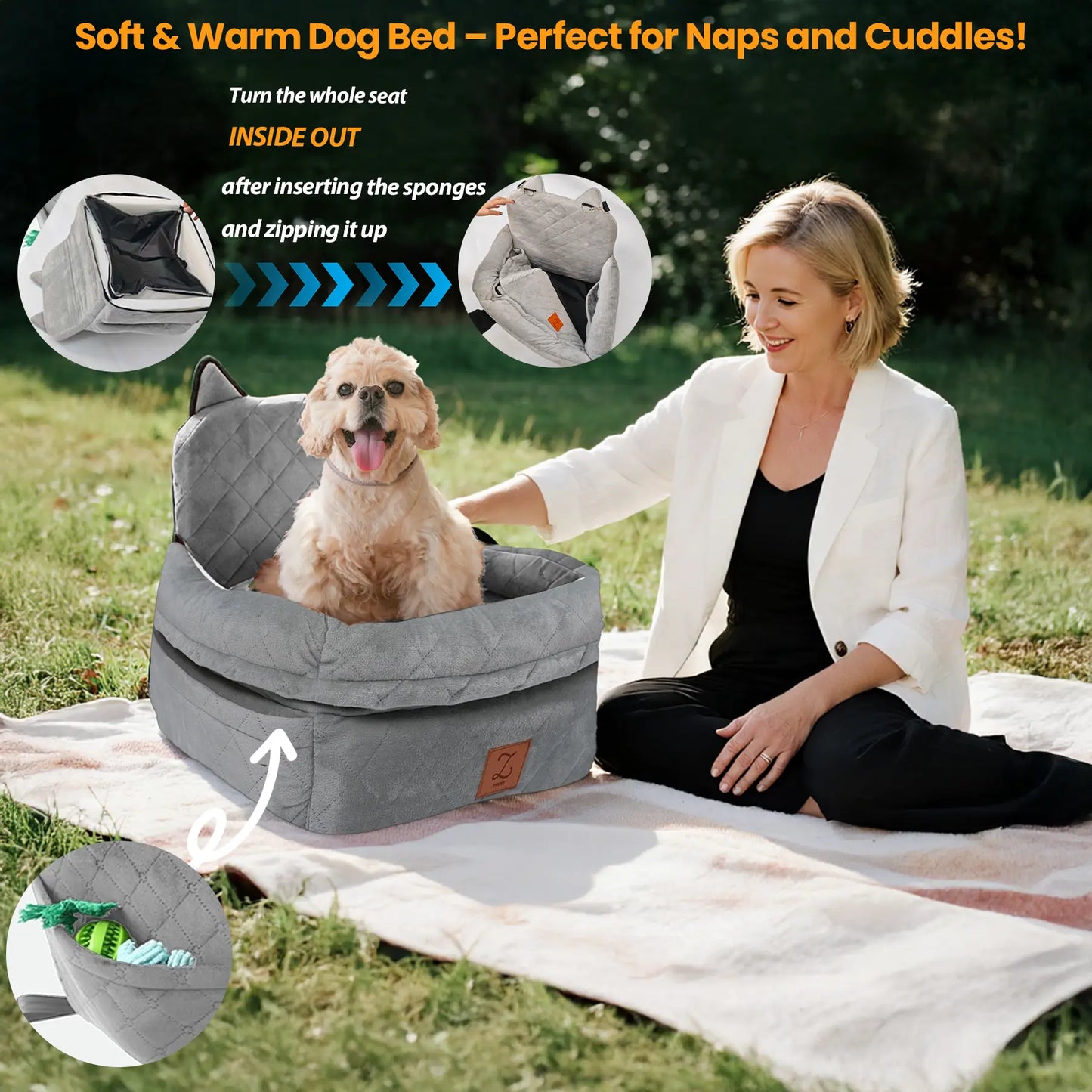 Zvrpet Premium Detachable and Washable Memory Foam Dog Car Seat with Adjustable Straps and Anti-Slip Bottom for SUV Back Seat