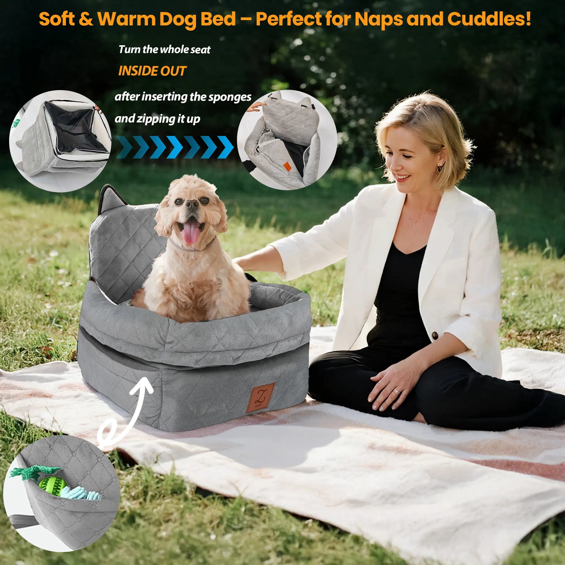 Zvrpet Premium Detachable and Washable Memory Foam Dog Car Seat with Adjustable Straps and Anti-Slip Bottom for SUV Back Seat