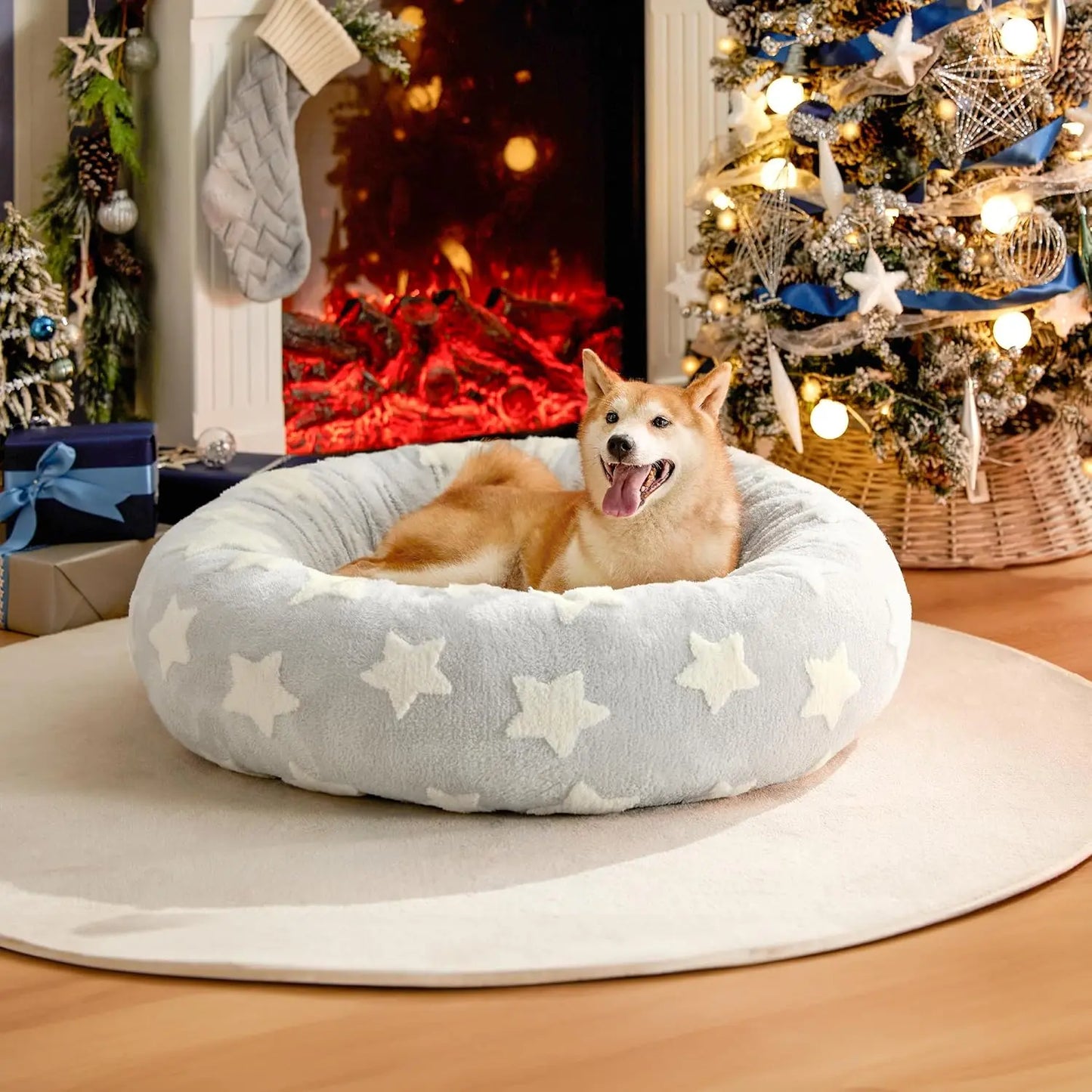 Lesure Plush Donut Pet Bed - Cozy and Calming Round Bed for Dogs and Cats of All Sizes, Washable with Anti-Slip Bottom, Ideal for Comfort and Relaxation