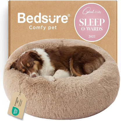 Lesure Plush Donut Pet Bed - Cozy and Calming Round Bed for Dogs and Cats of All Sizes, Washable with Anti-Slip Bottom, Ideal for Comfort and Relaxation
