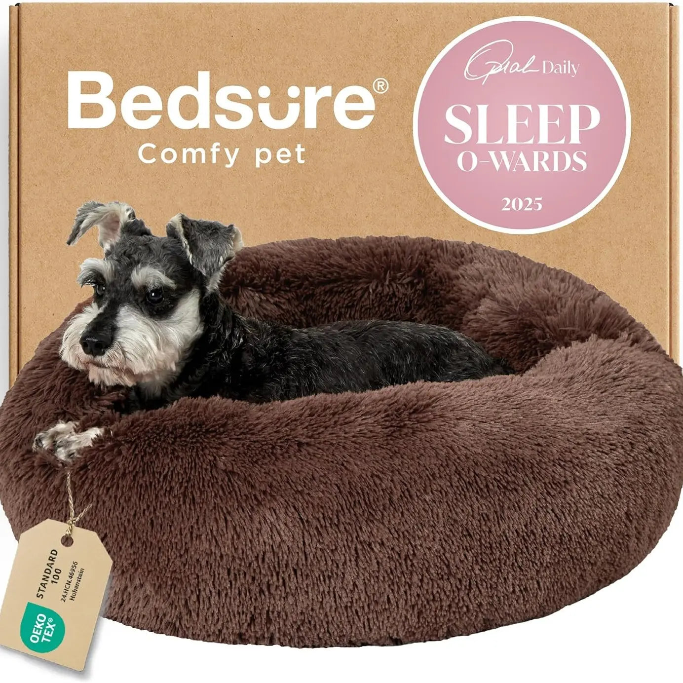Lesure Plush Donut Pet Bed - Cozy and Calming Round Bed for Dogs and Cats of All Sizes, Washable with Anti-Slip Bottom, Ideal for Comfort and Relaxation