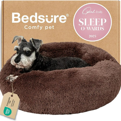 Lesure Plush Donut Pet Bed - Cozy and Calming Round Bed for Dogs and Cats of All Sizes, Washable with Anti-Slip Bottom, Ideal for Comfort and Relaxation