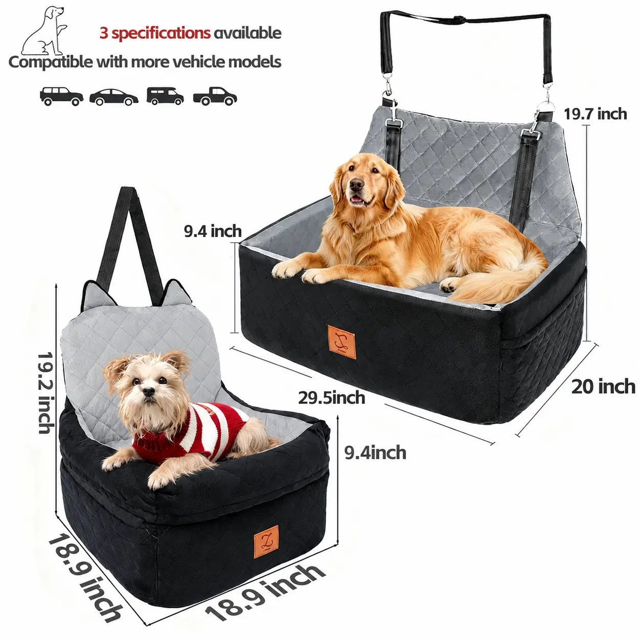 Zvrpet Premium Detachable and Washable Memory Foam Dog Car Seat with Adjustable Straps and Anti-Slip Bottom for SUV Back Seat